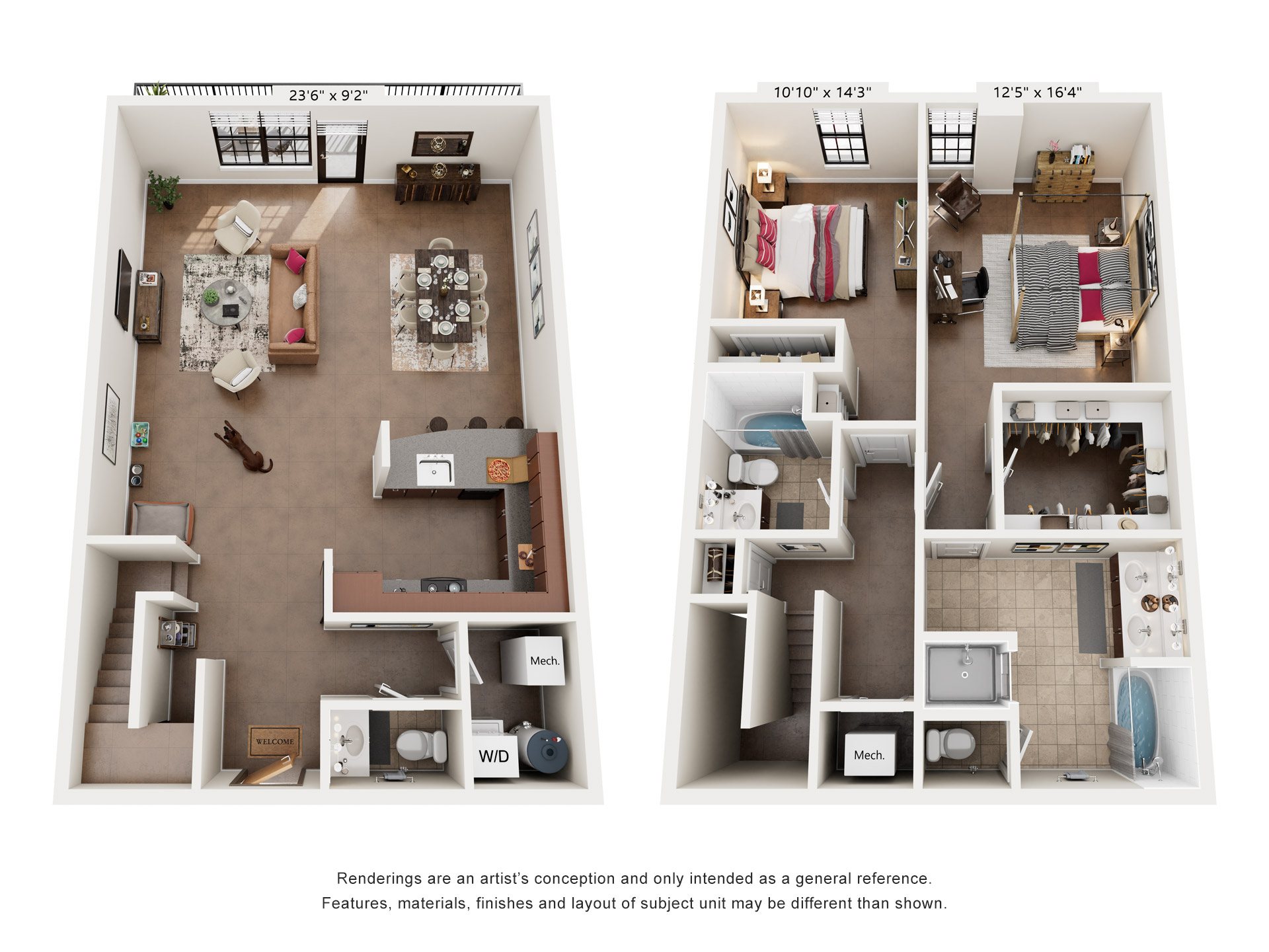 Floor plan for 2 beds, 2.5 baths, 1740 sqft